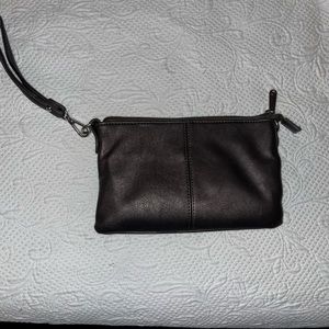 Charming Charlie wristlet clutch, silver/pewter color.